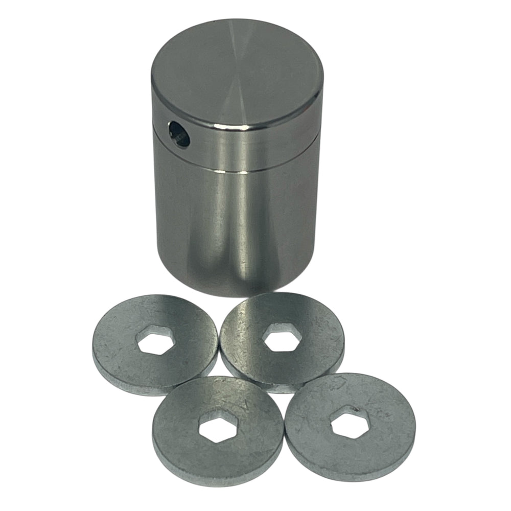 33.5mm Stainless Steel capsule + 12-hex-washer set - front view