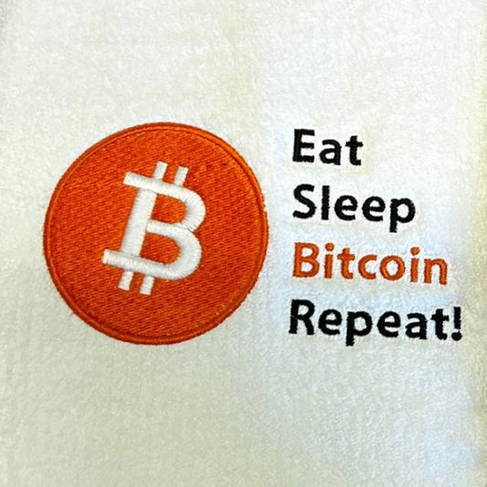Bathroom Towel - Adult - Eat Sleep Bitcoin Repeat! (White)