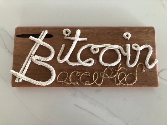 Hand-Made, Wooden “Bitcoin Accepted” Sign