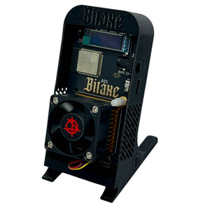 Bitaxe Gamma 602 Bitcoin solo miner mounted in a black D-Central stand