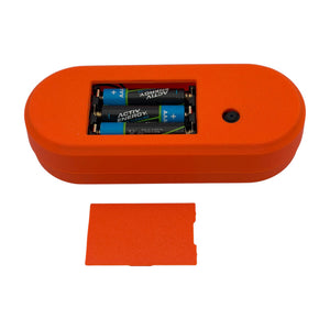 SeedSigner Plus Battery Edition with the battery cover removed showing 3 AAA batteries