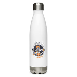 I Love Cats and Bitcoin Water Bottle - back view